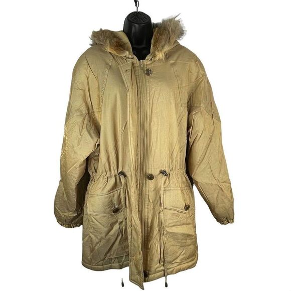 Vintage 80s J Gallery Red Fox Trim Coat Parka Womens Size M Gold - Picture 9 of 11